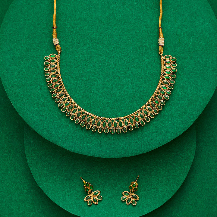 Teejh Mehek Green Gold Necklace Set