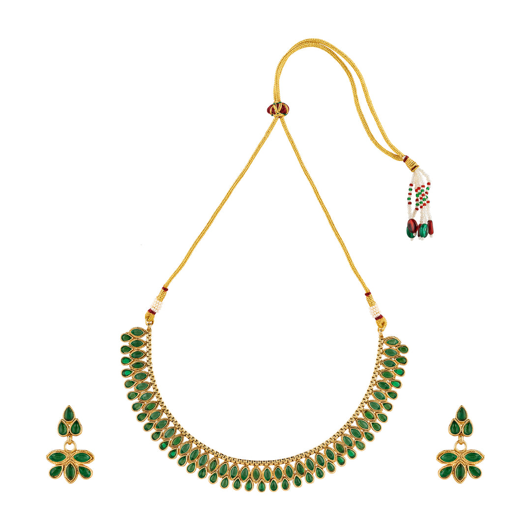 Teejh Mehek Green Gold Necklace Set