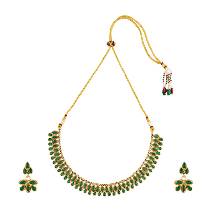 Teejh Mehek Green Gold Necklace Set