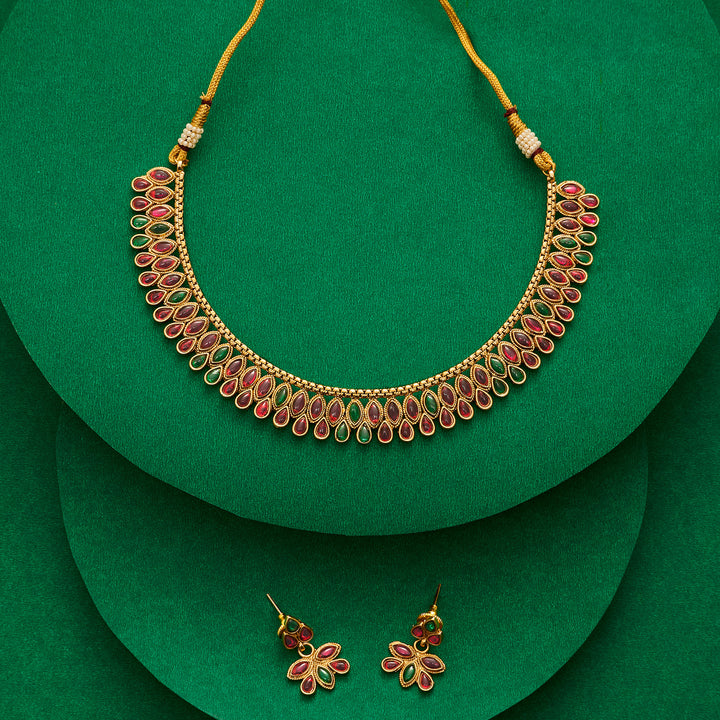Teejh Hrishita Ruby and Green Gold Necklace Set