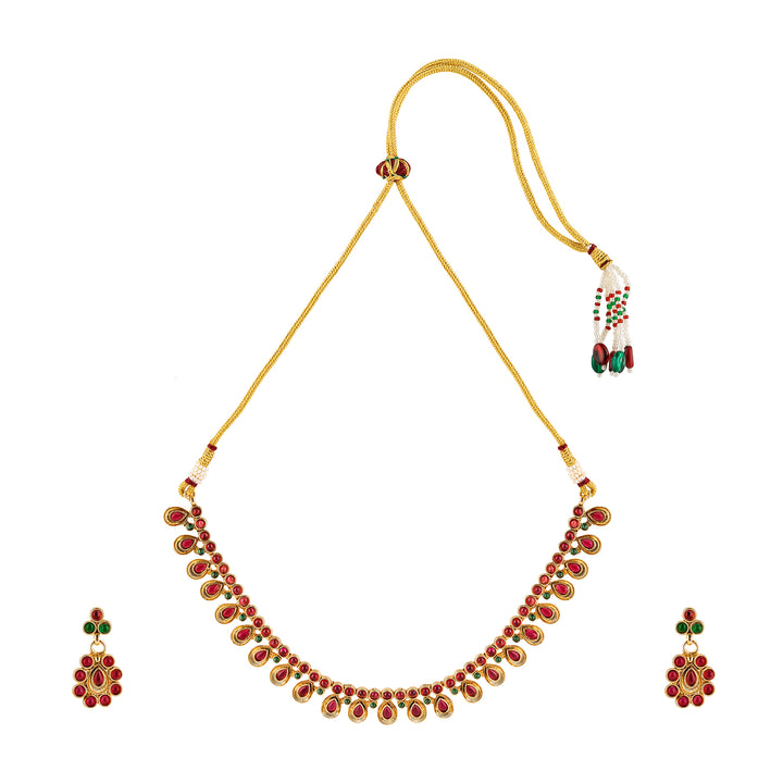 Teejh Vamiksha Red and Green Ruby Gold Necklace Set
