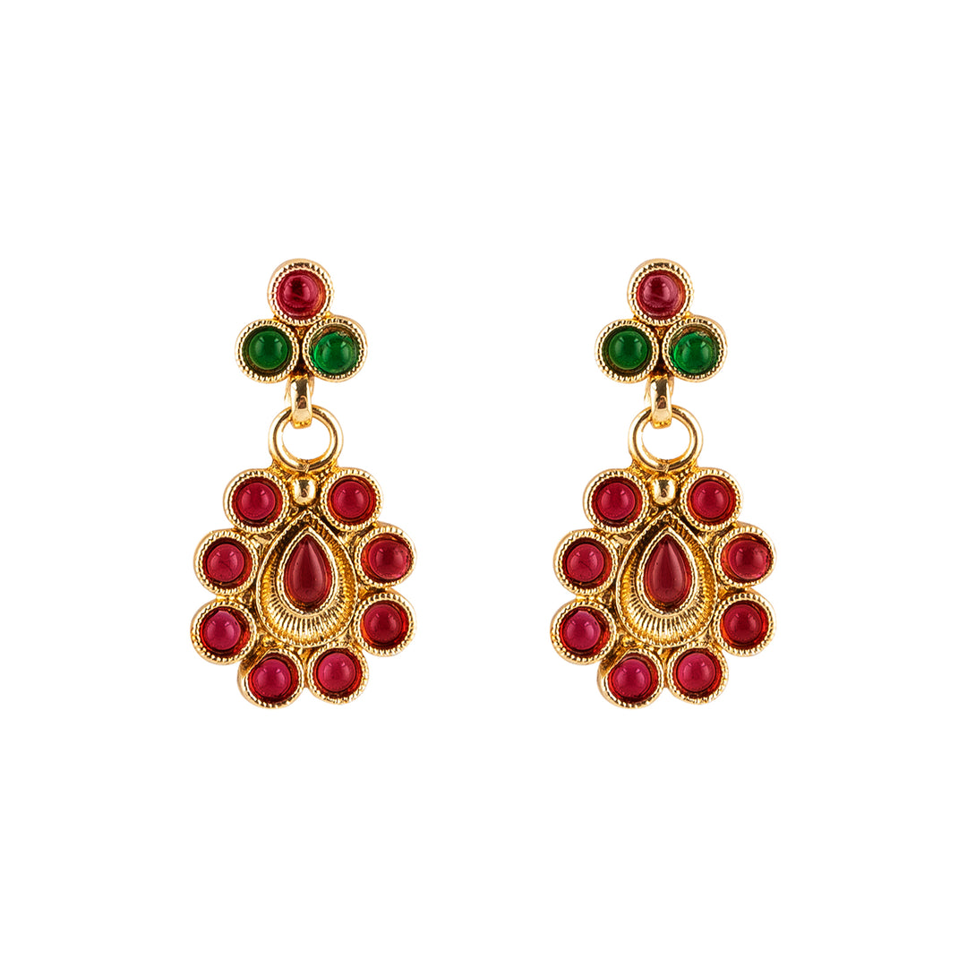 Teejh Vamiksha Red and Green Ruby Gold Necklace Set