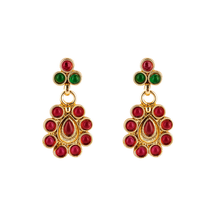 Teejh Vamiksha Red and Green Ruby Gold Necklace Set