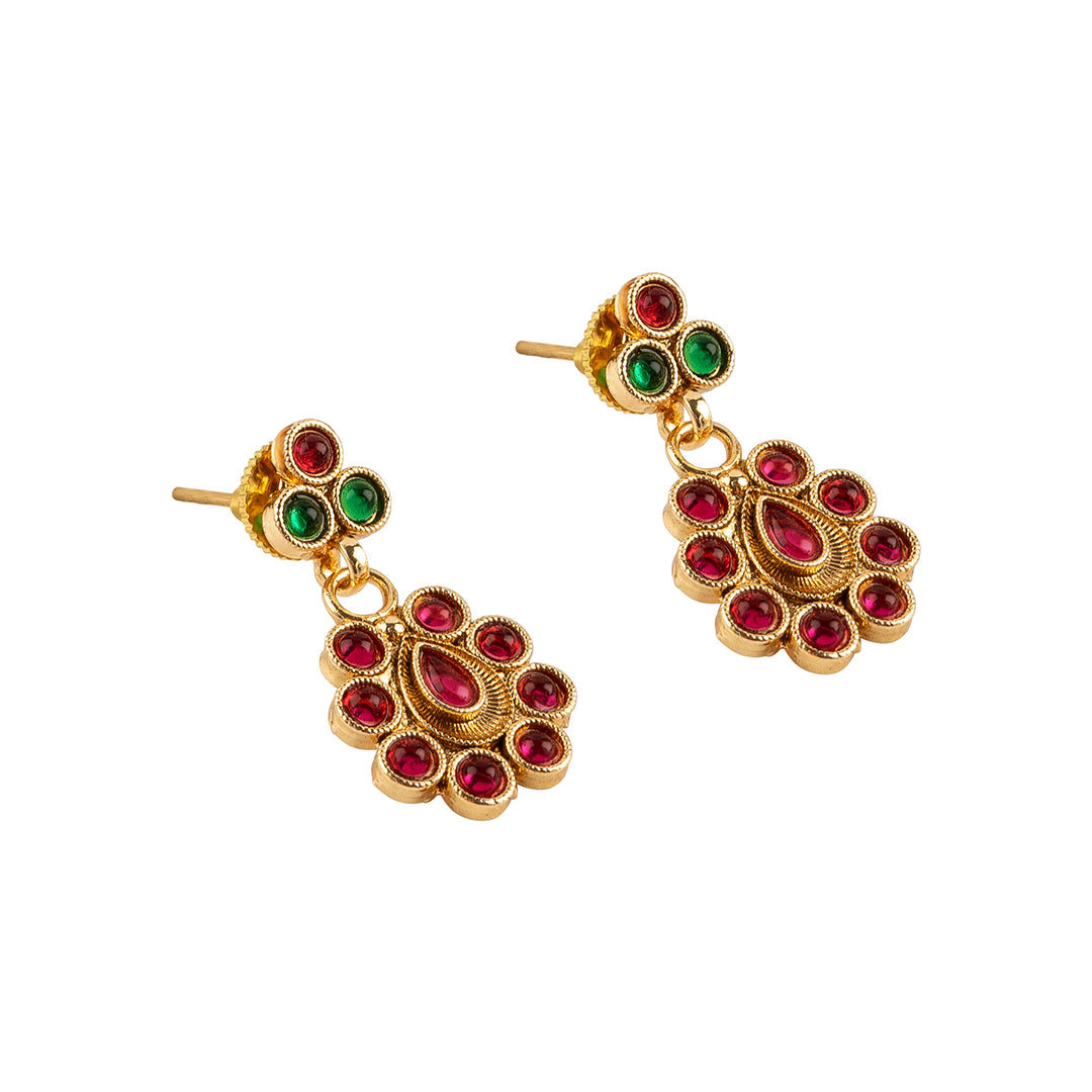 Teejh Vamiksha Red and Green Ruby Gold Necklace Set