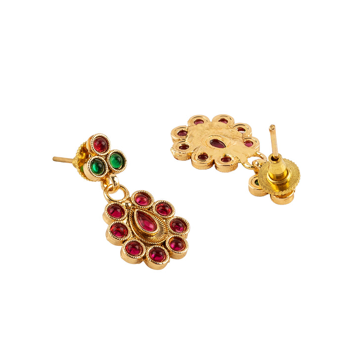 Teejh Vamiksha Red and Green Ruby Gold Necklace Set