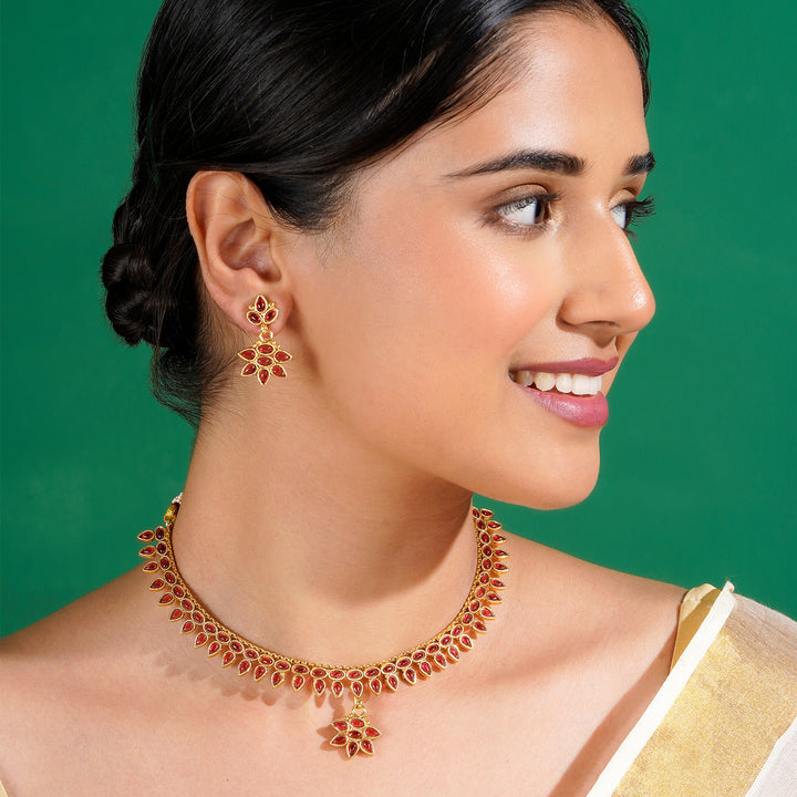 Teejh Gauranshi Ruby Gold Necklace Set