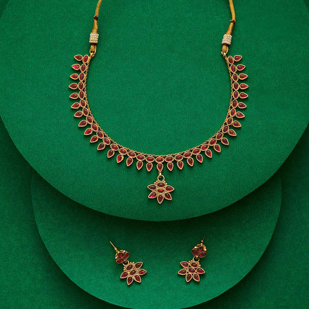 Teejh Gauranshi Ruby Gold Necklace Set