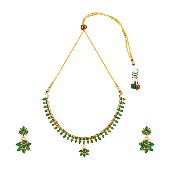 Teejh Jivika Green Gold Necklace Set