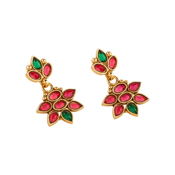 Teejh Yashasvi Red and Green Ruby Gold Necklace Set