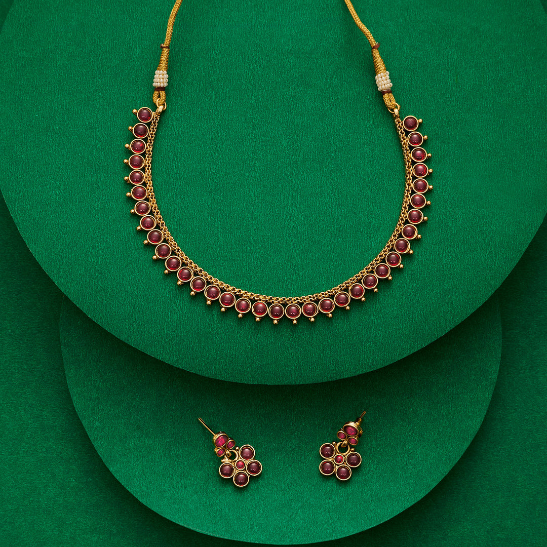 Teejh Urooj Ruby Gold Necklace Set