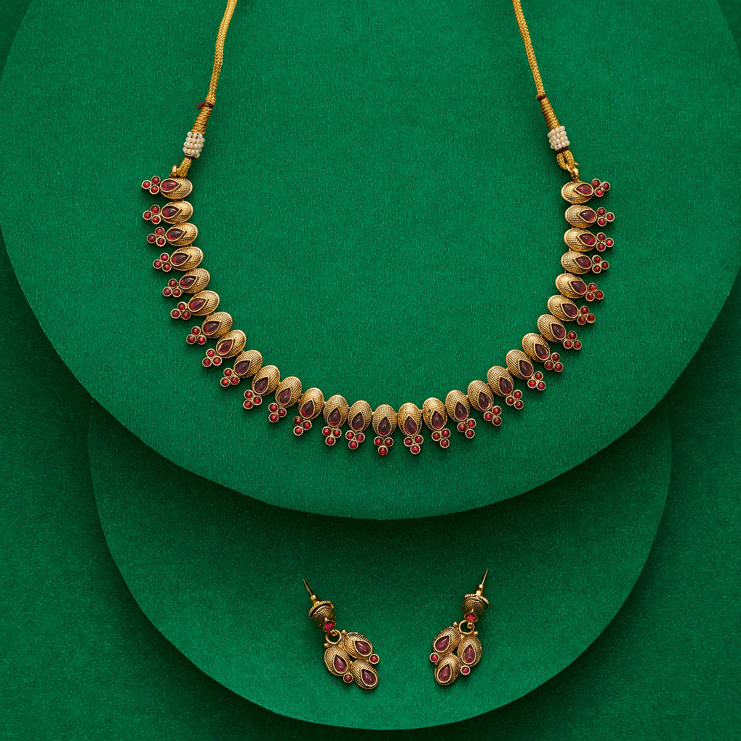 Teejh Kashvini Ruby Gold Necklace Set