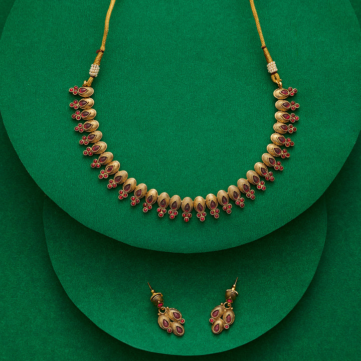 Teejh Kashvini Ruby Gold Necklace Set