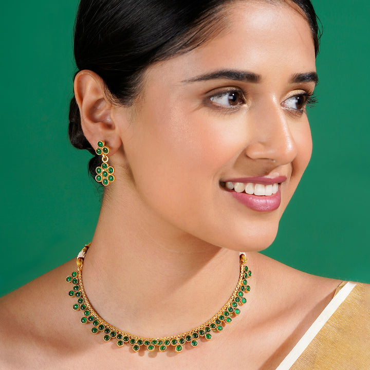 Teejh Madhulika Green Gold Necklace Set