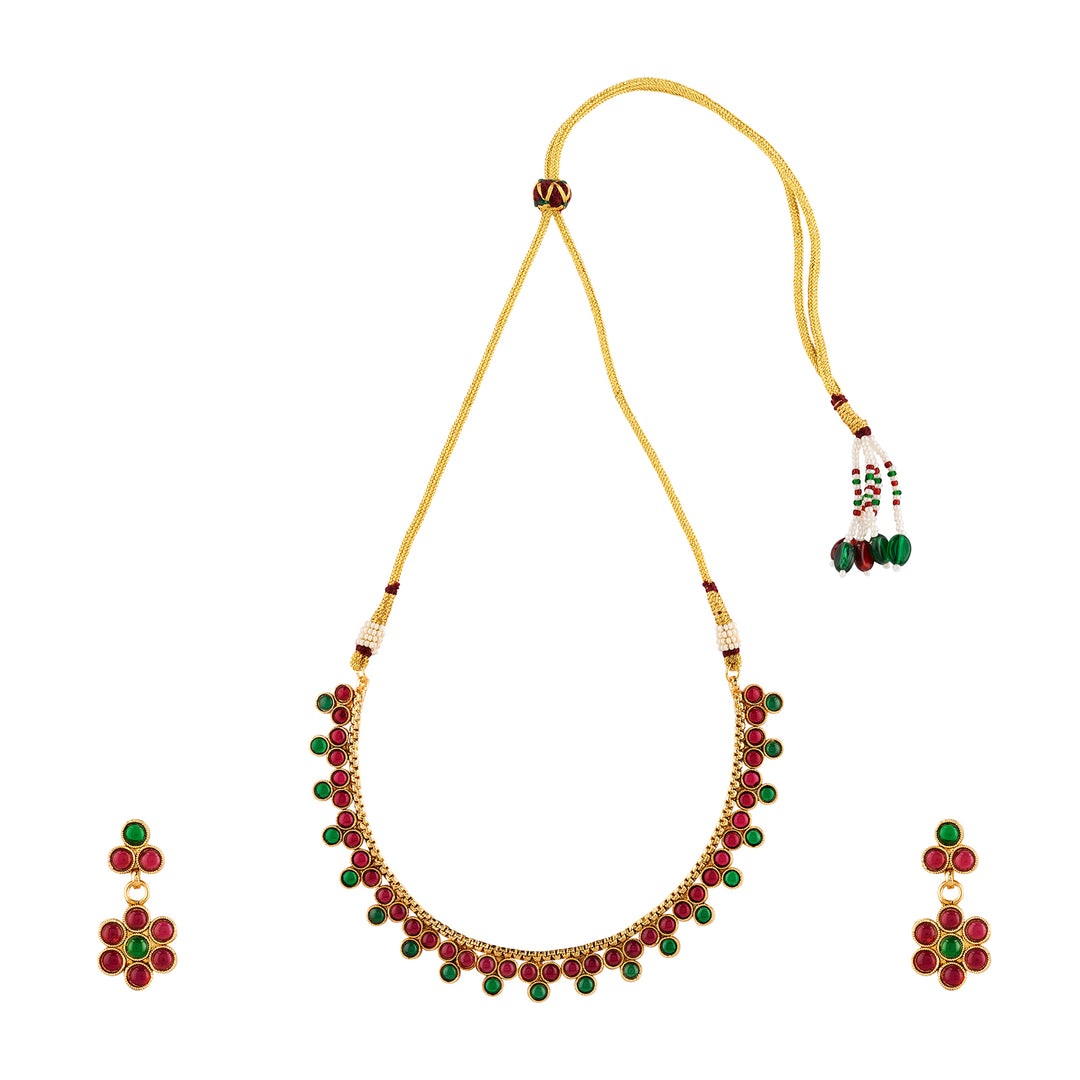 Teejh Anubha Red and Green Ruby Gold Necklace Set
