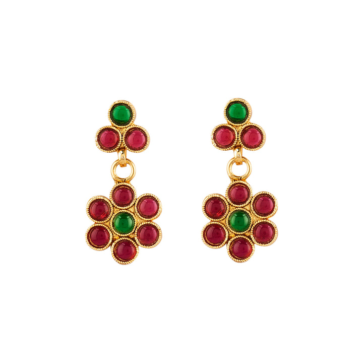 Teejh Anubha Red and Green Ruby Gold Necklace Set