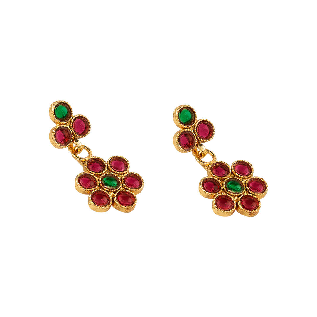 Teejh Anubha Red and Green Ruby Gold Necklace Set