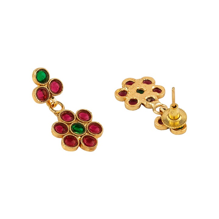 Teejh Anubha Red and Green Ruby Gold Necklace Set