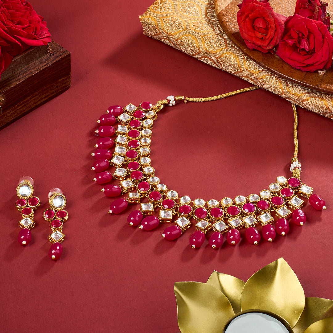 Teejh Vrushti Ruby Gold Necklace Set