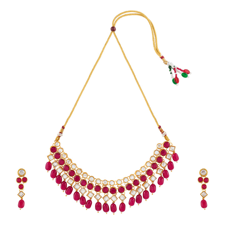 Teejh Vrushti Ruby Gold Necklace Set