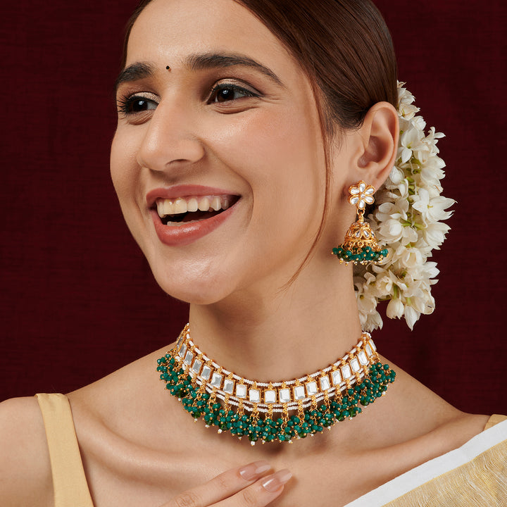 Teejh Tithi Green Gold Necklace Set