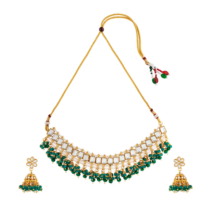 Teejh Tithi Green Gold Necklace Set