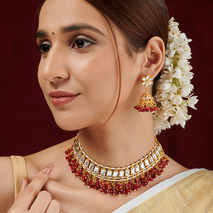 Teejh Shivanya Ruby Gold Necklace Set