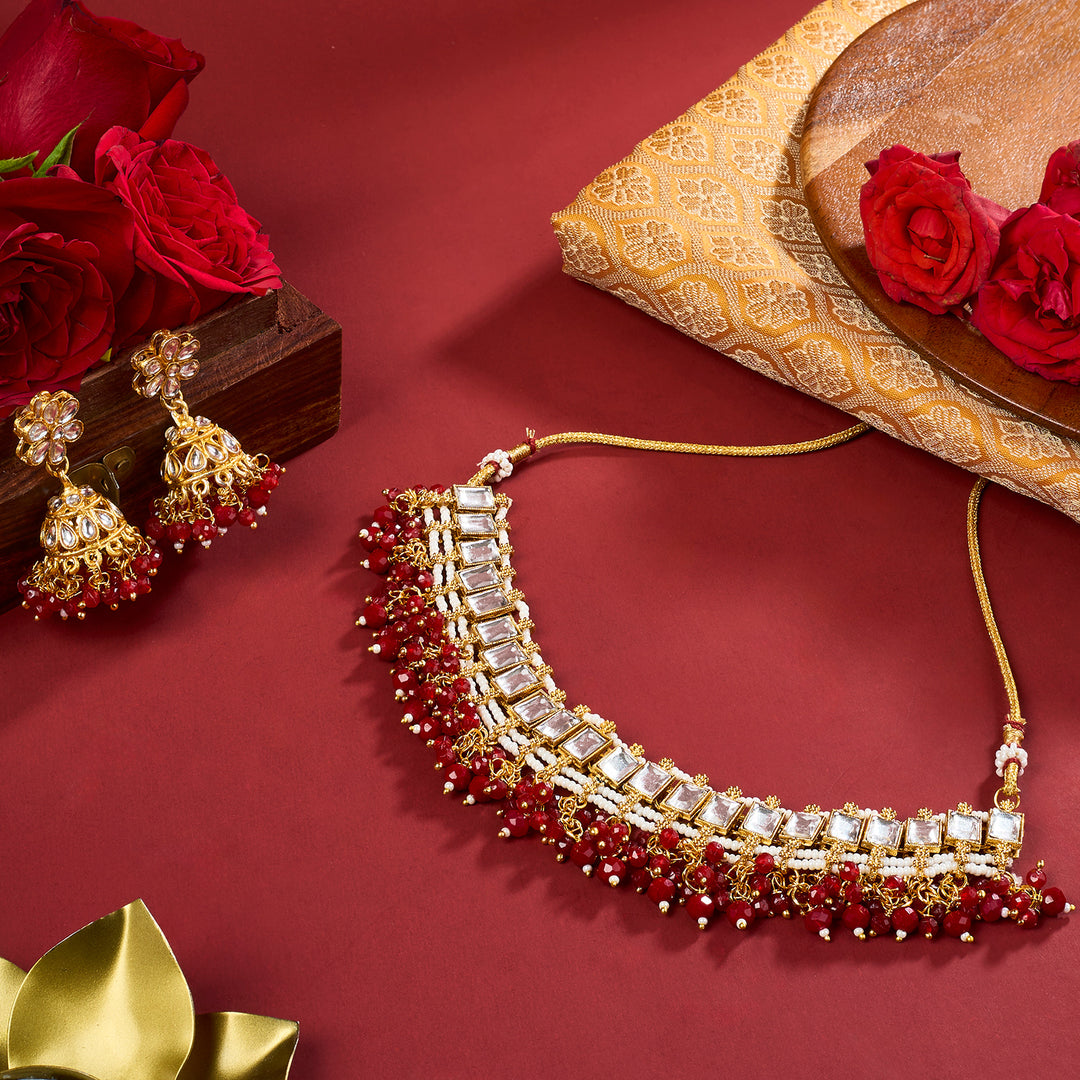 Teejh Shivanya Ruby Gold Necklace Set