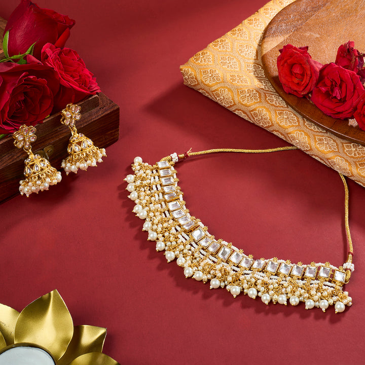 Teejh Rupal White Gold Necklace Set
