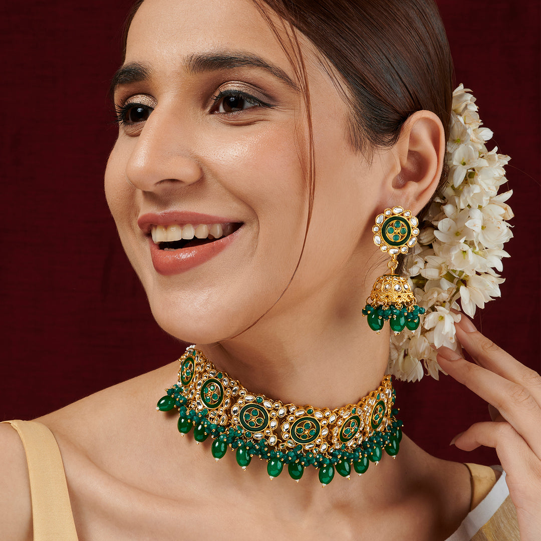 Teejh Radhya Green Gold Necklace Set