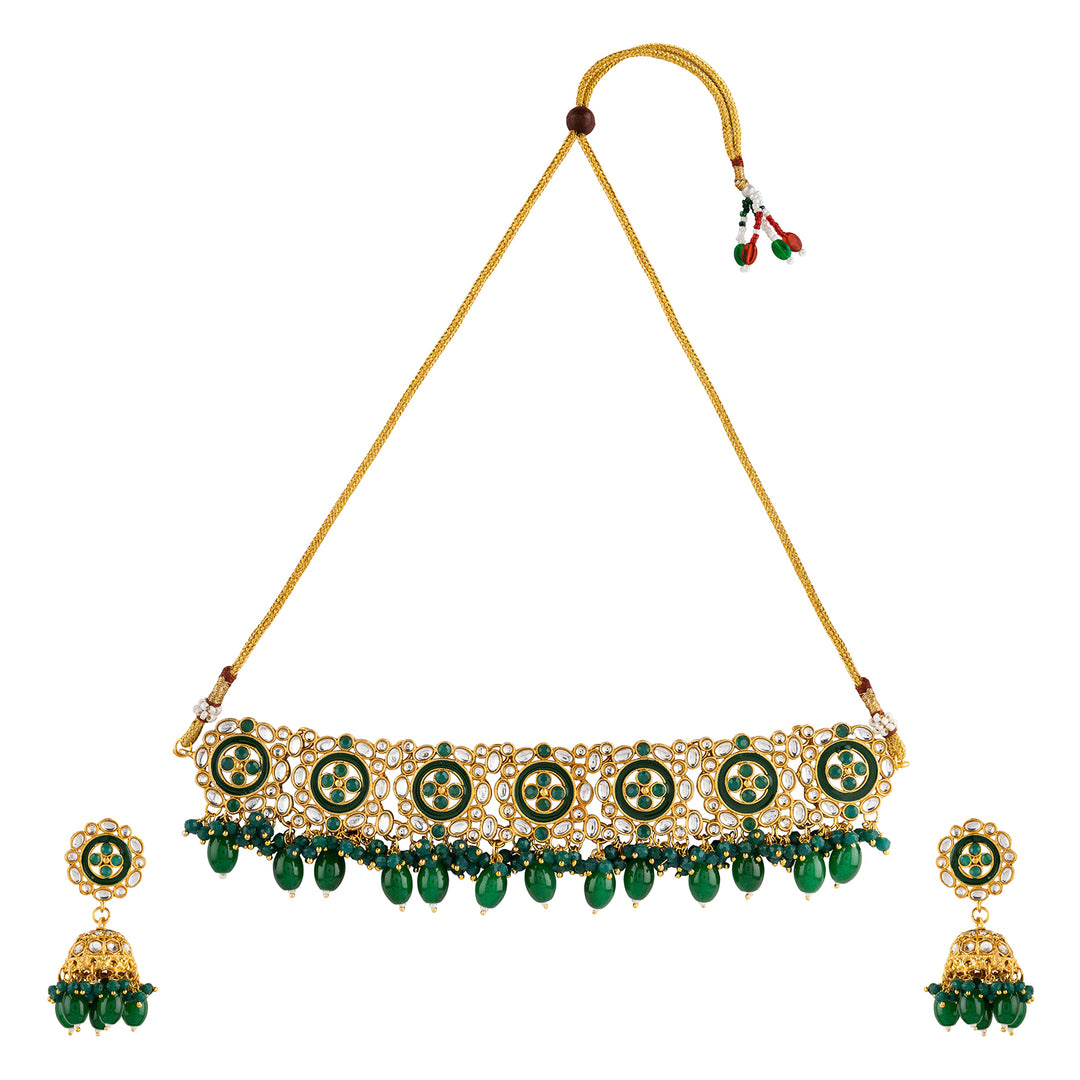 Teejh Radhya Green Gold Necklace Set