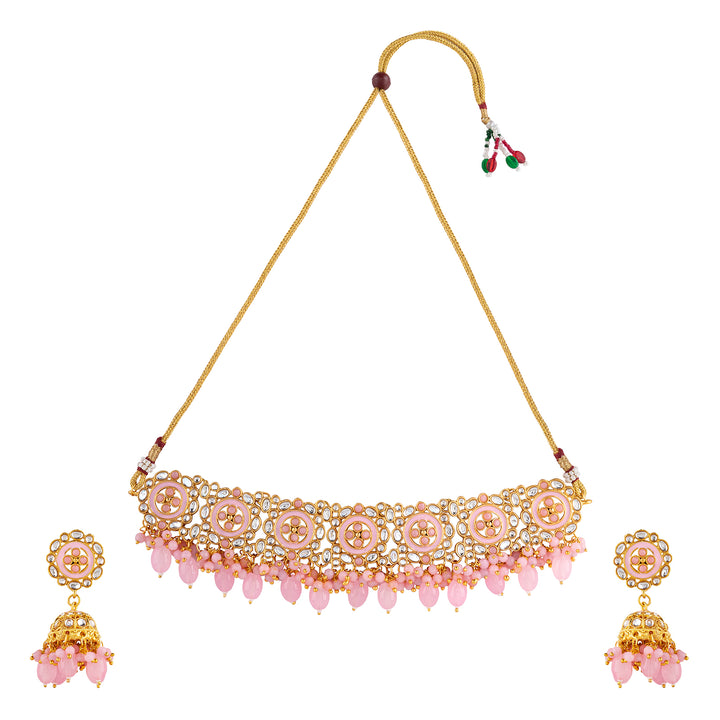 Teejh Vrushali Pastel Pink Gold Necklace Set