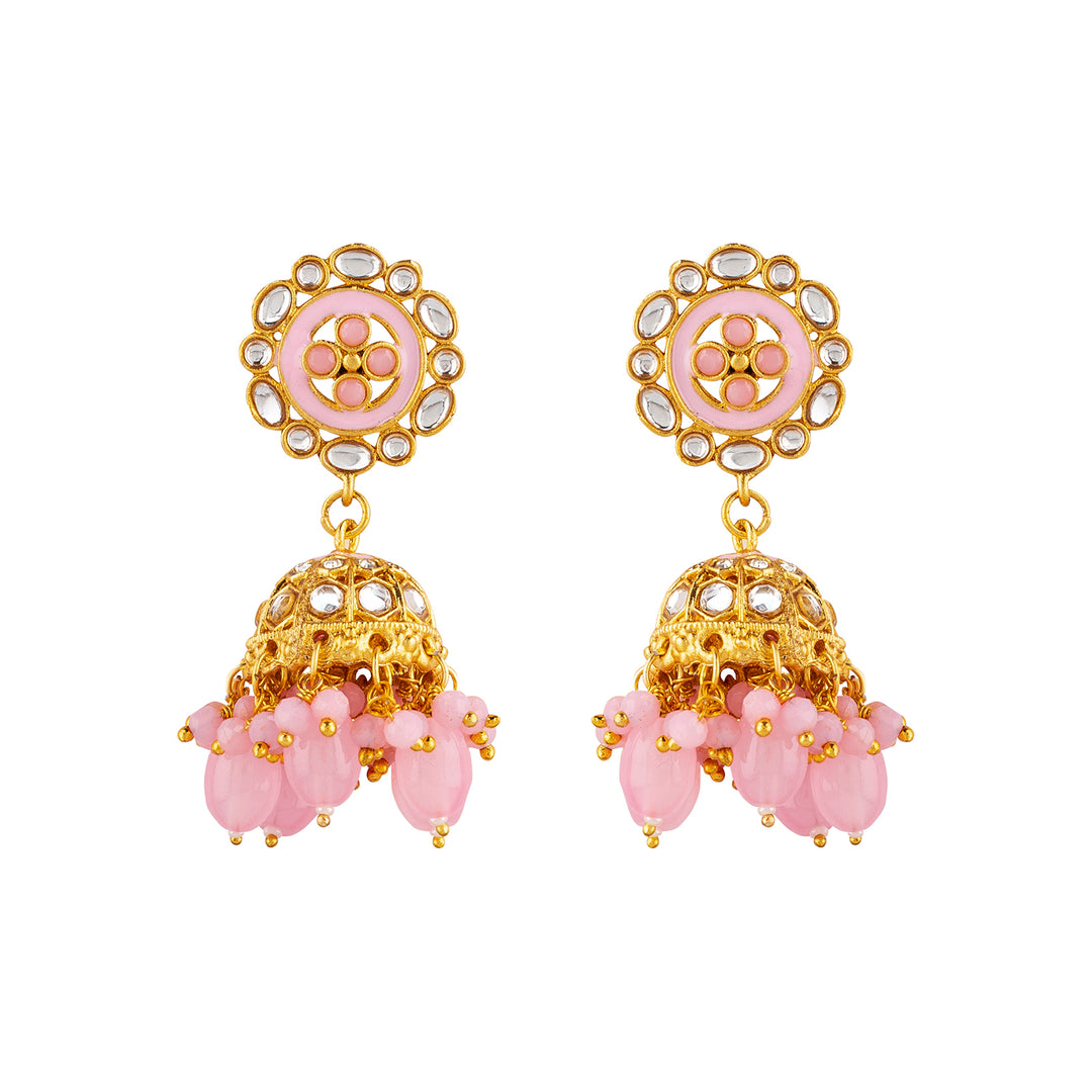 Teejh Vrushali Pastel Pink Gold Necklace Set