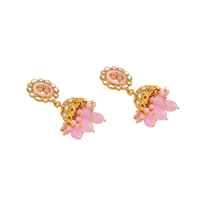 Teejh Vrushali Pastel Pink Gold Necklace Set