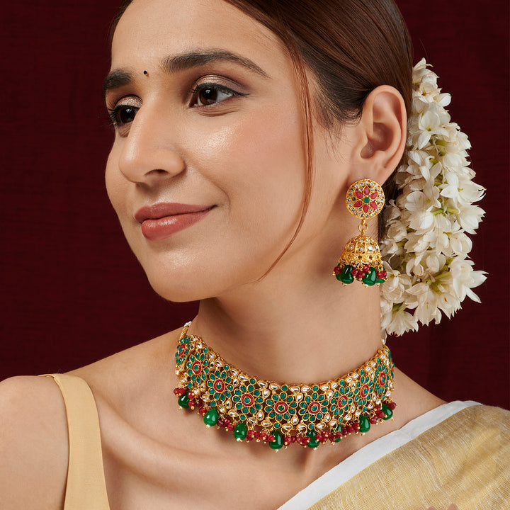 Teejh Shobita Red and Green Necklace Set