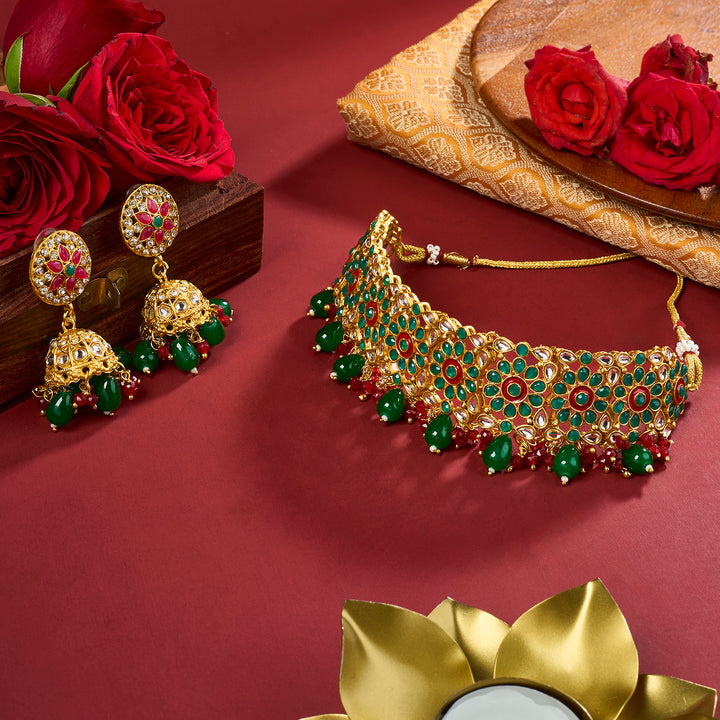Teejh Shobita Red and Green Necklace Set