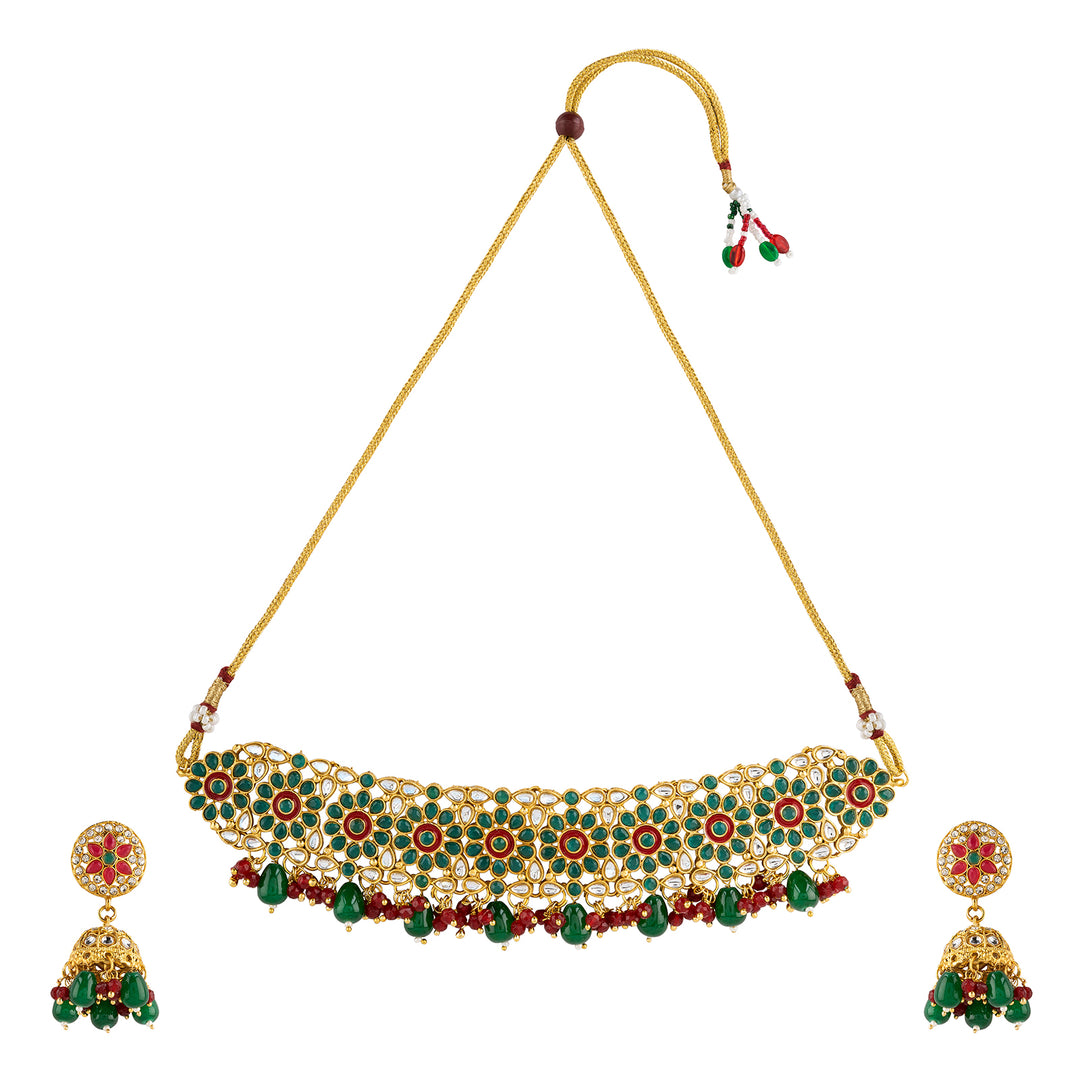 Teejh Shobita Red and Green Necklace Set
