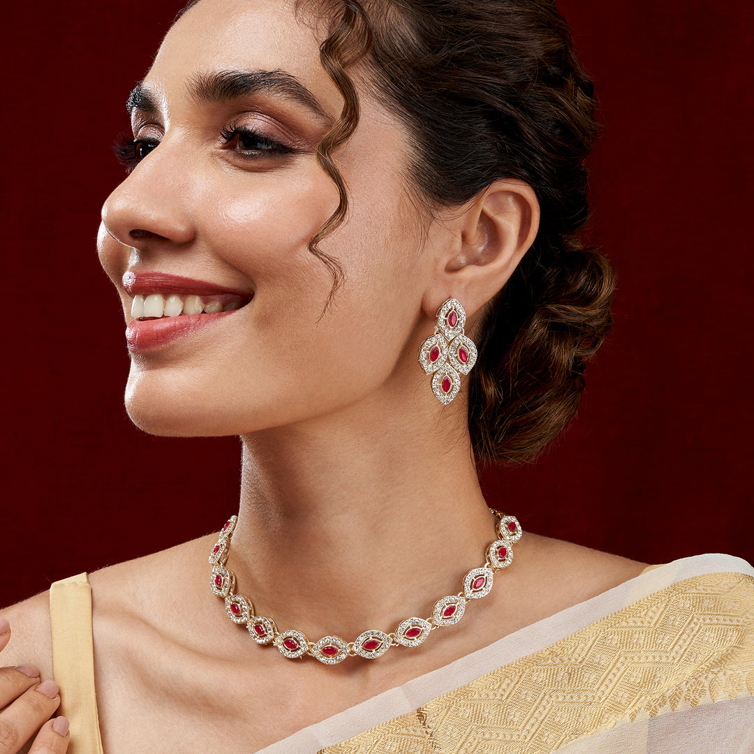 Teejh Kiya Silver Red Necklace Set