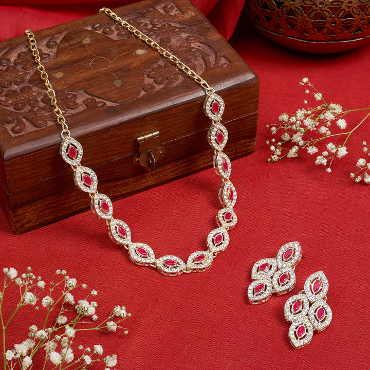 Teejh Kiya Silver Red Necklace Set
