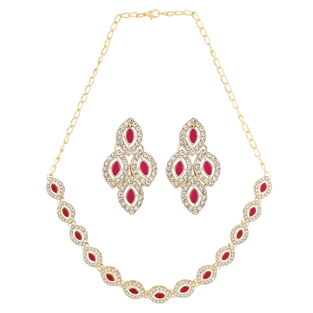 Teejh Kiya Silver Red Necklace Set