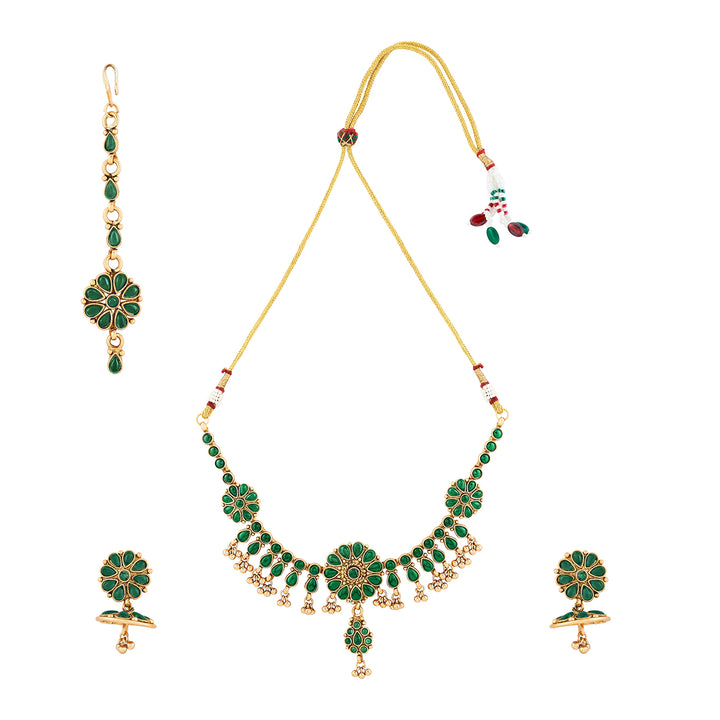 Teejh Anvitha Gold Finish Green Necklace Set