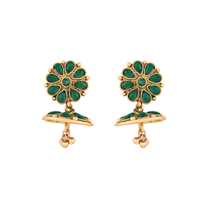 Teejh Anvitha Gold Finish Green Necklace Set