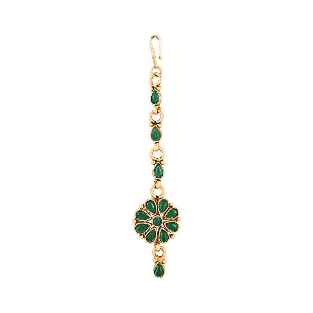 Teejh Anvitha Gold Finish Green Necklace Set