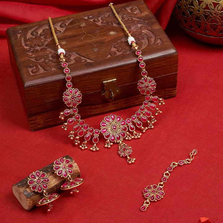 Teejh Anvitha Gold Finish Red Necklace Set