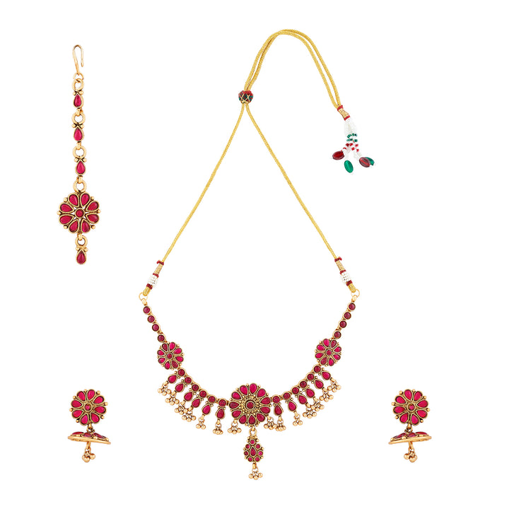 Teejh Anvitha Gold Finish Red Necklace Set