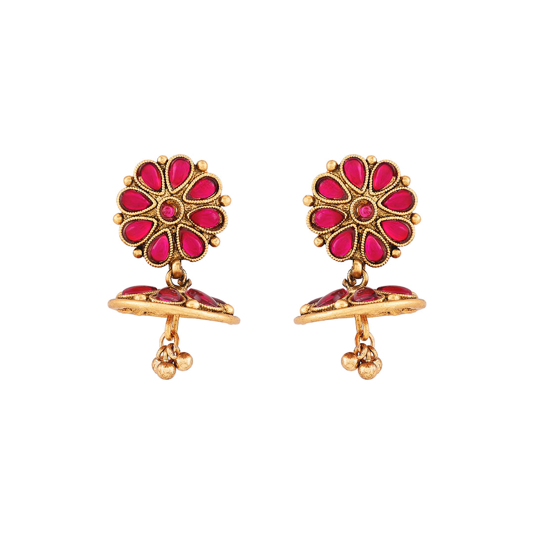 Teejh Anvitha Gold Finish Red Necklace Set