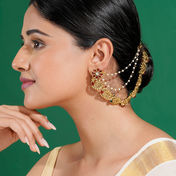 Teejh Chitrakala Gold Finish Red &amp; Green Kan Chain
