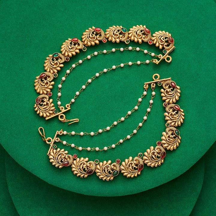 Teejh Chitrakala Gold Finish Red &amp; Green Kan Chain