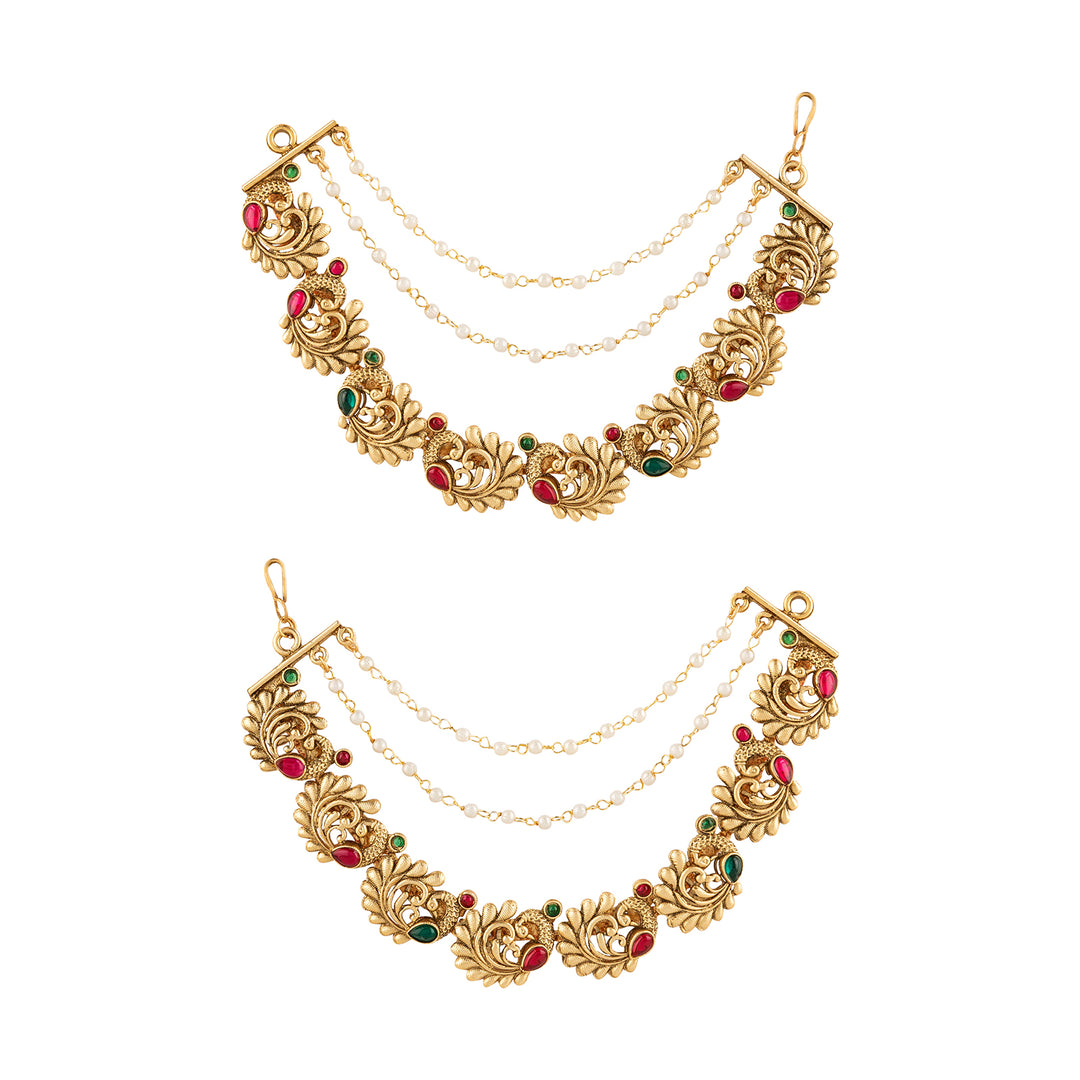 Teejh Chitrakala Gold Finish Red &amp; Green Kan Chain