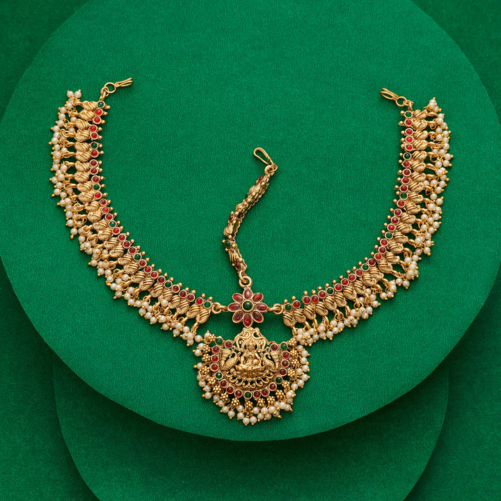Teejh Divyanshi Gold Finish Red &amp; Green Maangtika
