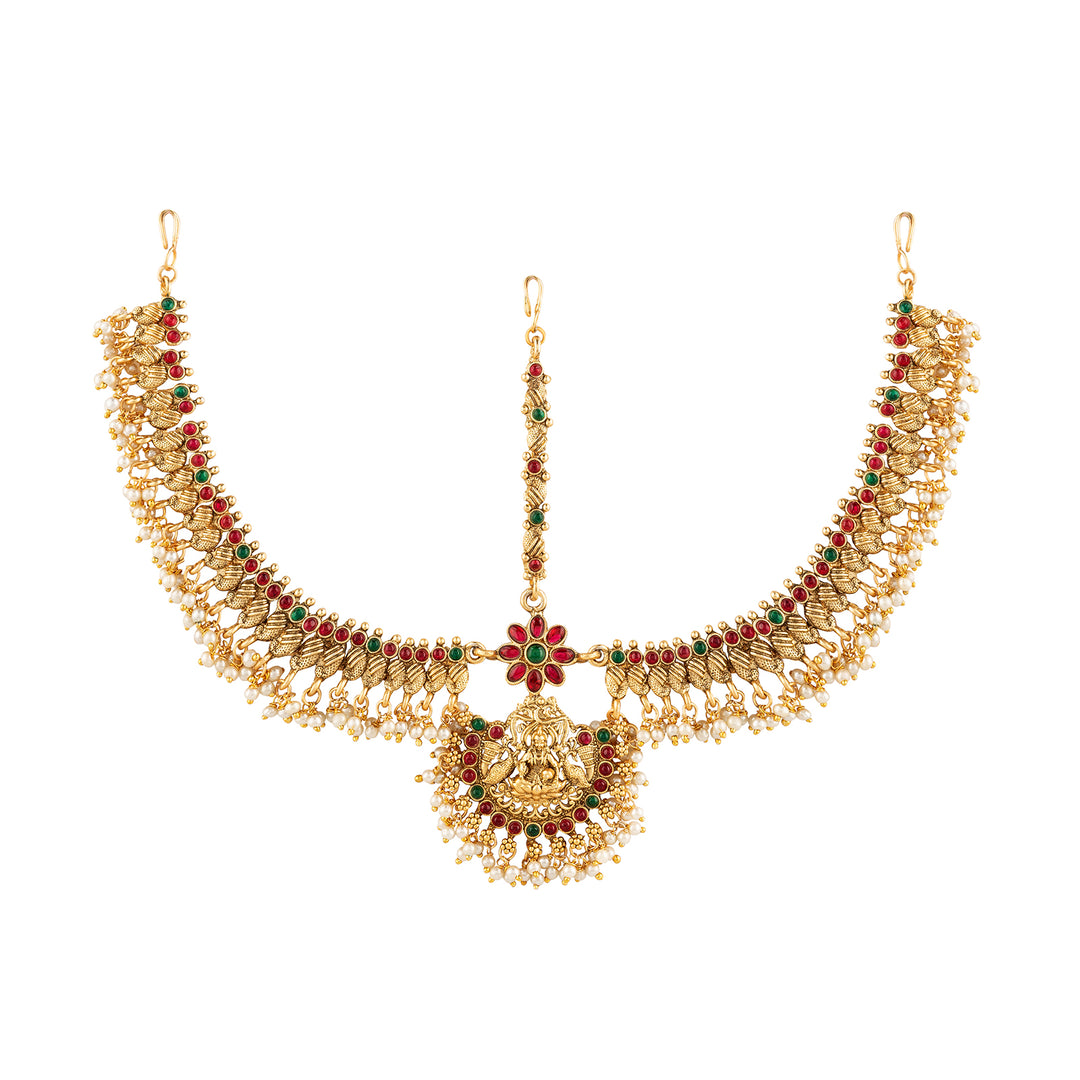 Teejh Divyanshi Gold Finish Red &amp; Green Maangtika